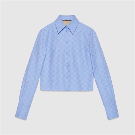 camicia gucci donna gg|Camicia in cotone GG Supreme in celeste .